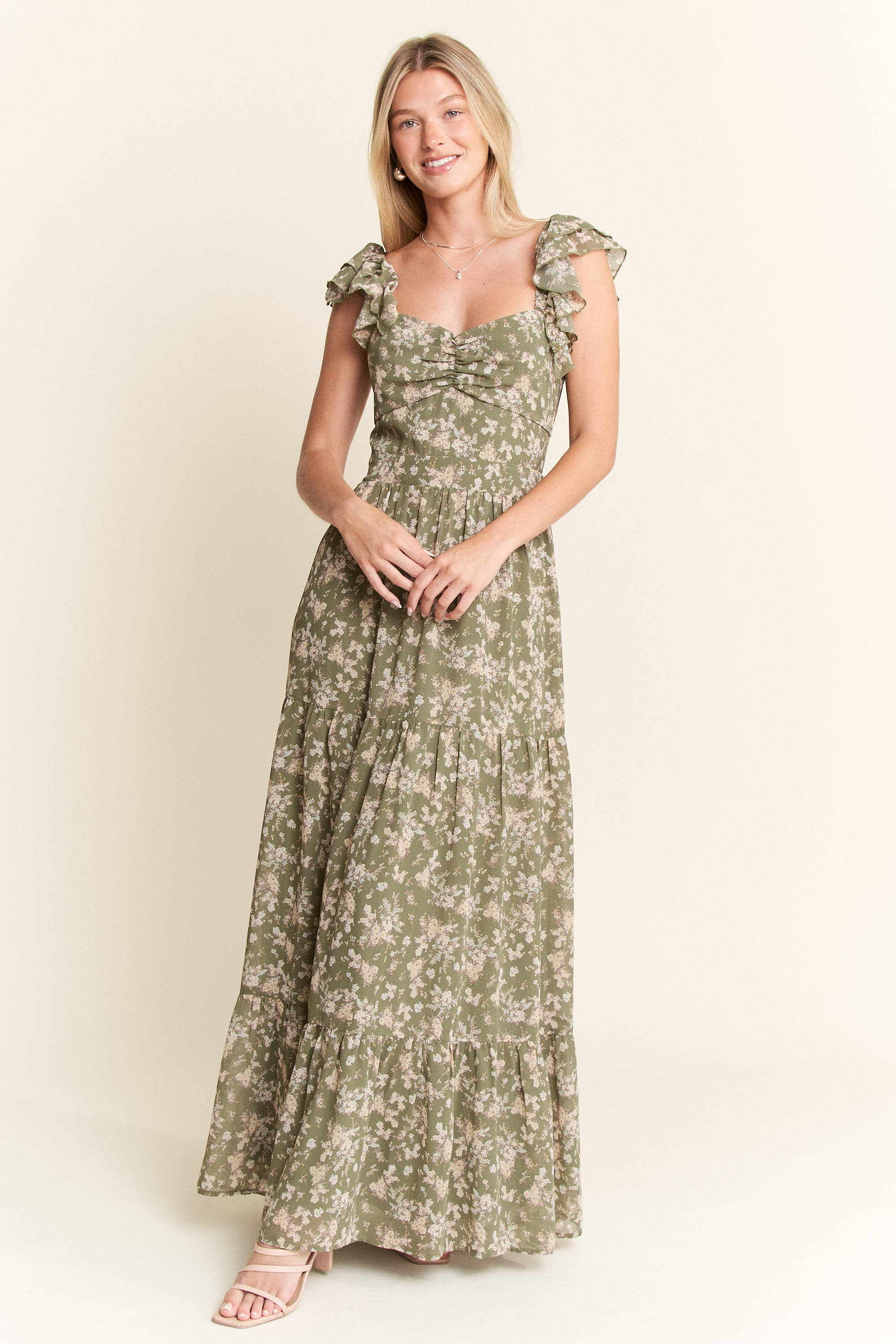 JADE BY JANE - Wholesale Dress - Women's - RUFFLE SLEEVE TIERED MAXI DRESS31
