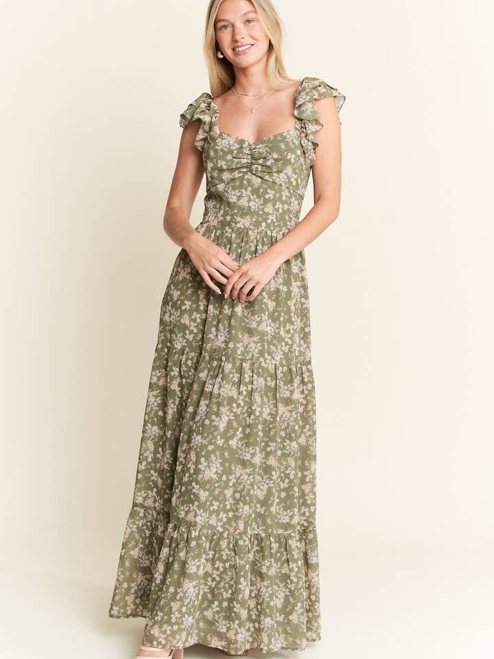 JADE BY JANE - Wholesale Dress - Women's - RUFFLE SLEEVE TIERED MAXI DRESS31