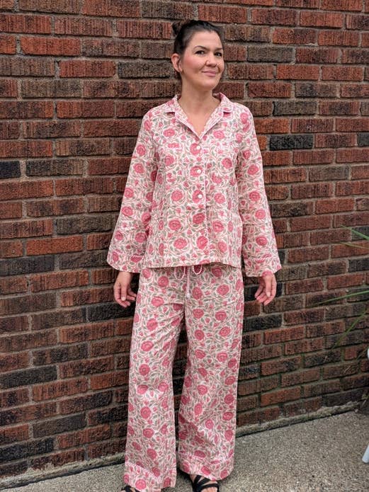 Women’s Cotton Pajama Set – Rose Garden for wholesale by Curiosity