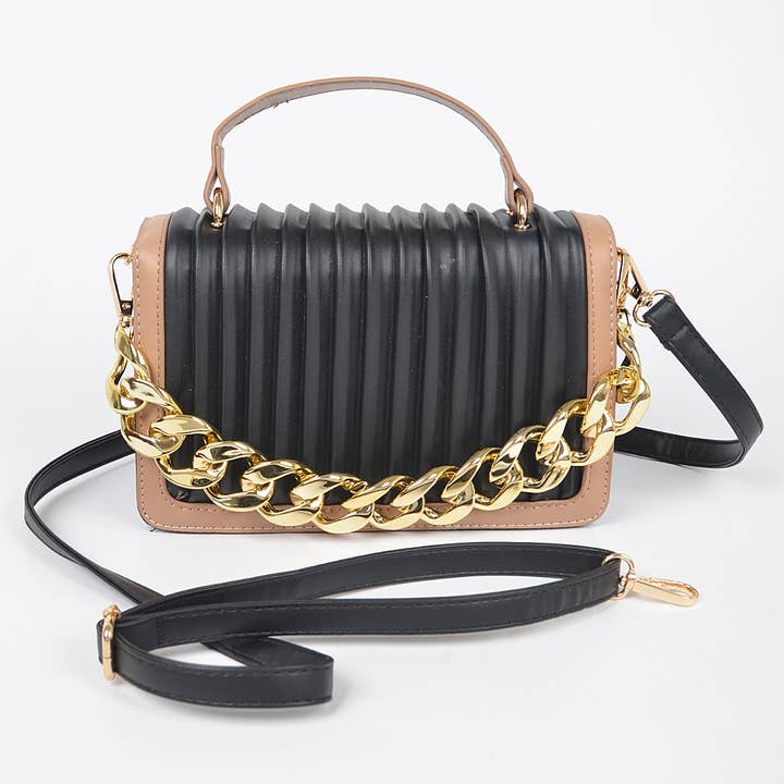 Pleated Faux Leather Color Chain Bag for wholesale by 3AM BY H&D ACCESSORIES