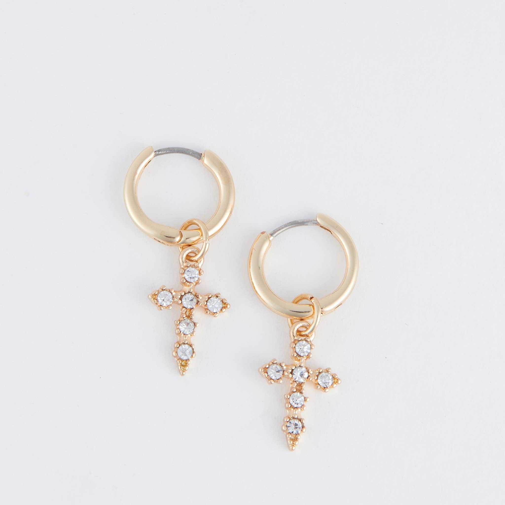 Elsie & Zoey - Wholesale Hoop Earrings - Cera Pave Inspirational Cross Hoop Earrings1