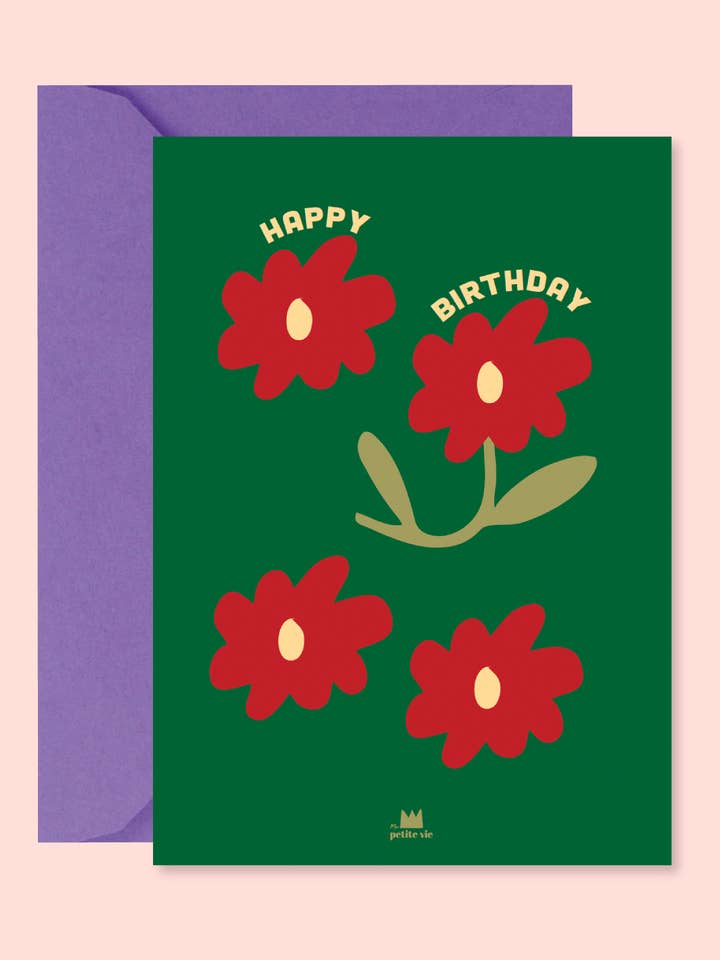 Carte "anniversaire "- Happy birthday fleurs (avec enveloppe pour la vente par Ma Petite Vie