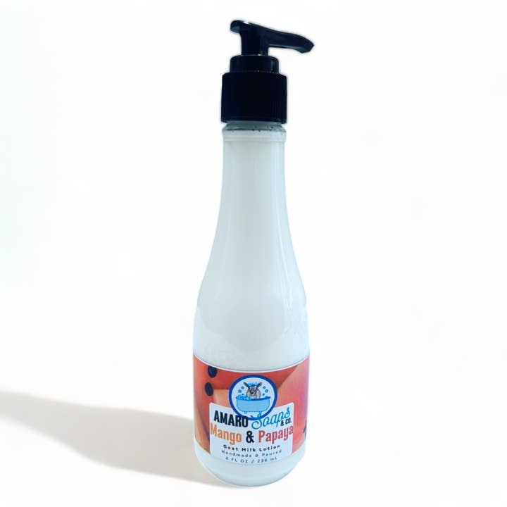 Mango & Papaya Goat Milk Lotion for wholesale by Amaro Soaps & Co.