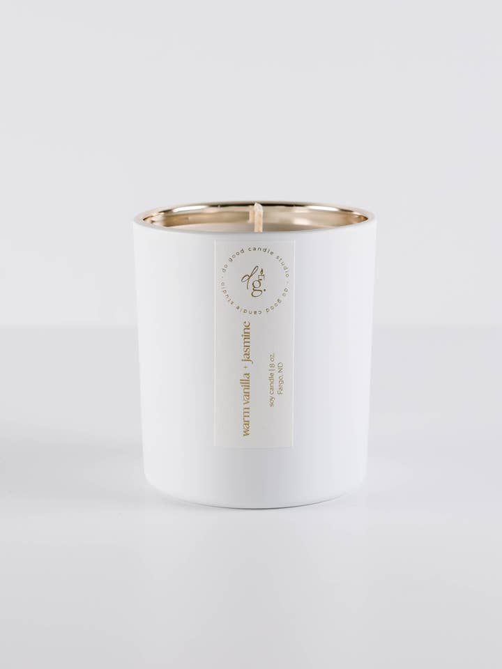 Vanille Chaude + Jasmin | Collection Signature Blanche | Bougie en Cire de Soja pour la vente par Do Good Candle Studio