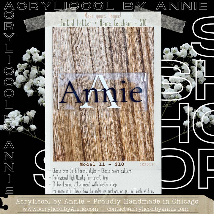 Llavero modelo 11 con letra inicial y nombre para venta al por mayor de Acrylicool by Annie