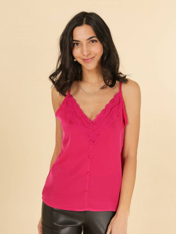 Calie Paris - Vendita all'ingrosso Canotta - Donna - Camisole Celeste in satin con inserto e scollo in pizzo0