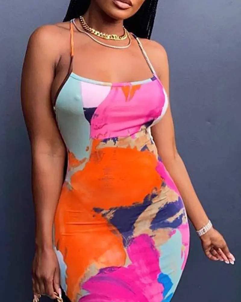 Queen Fashion – Engroshandel Kjole - Dame – Bodycon kjole med abstrakt print på tværs af ryggen4