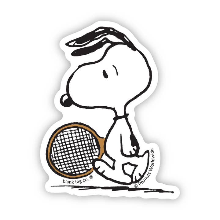 Peanuts® Sad Tennis Snoopy Waterproof Sticker for wholesale by Blank Tag Co. Stickers - Waterproof Stickers