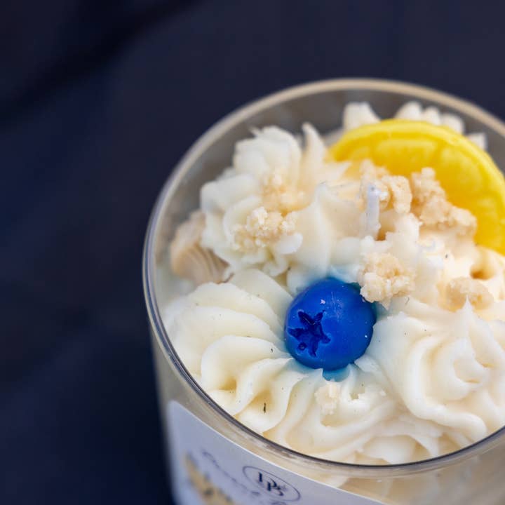 Lemon Blueberry Crumble Scented Dessert Whipped Candle for wholesale by Desert Blossom Candle Company