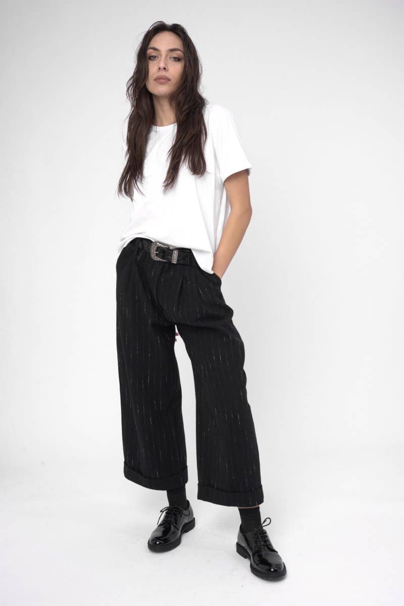 Black Striped Cuffed Slacks Pant for wholesale on Faire3