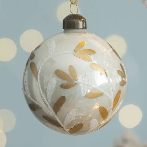 A&B Home Group Inc. - Venta al por mayor Adornos - Adorno de bola de cristal de 3" para Navidad - Blanco/Oro0