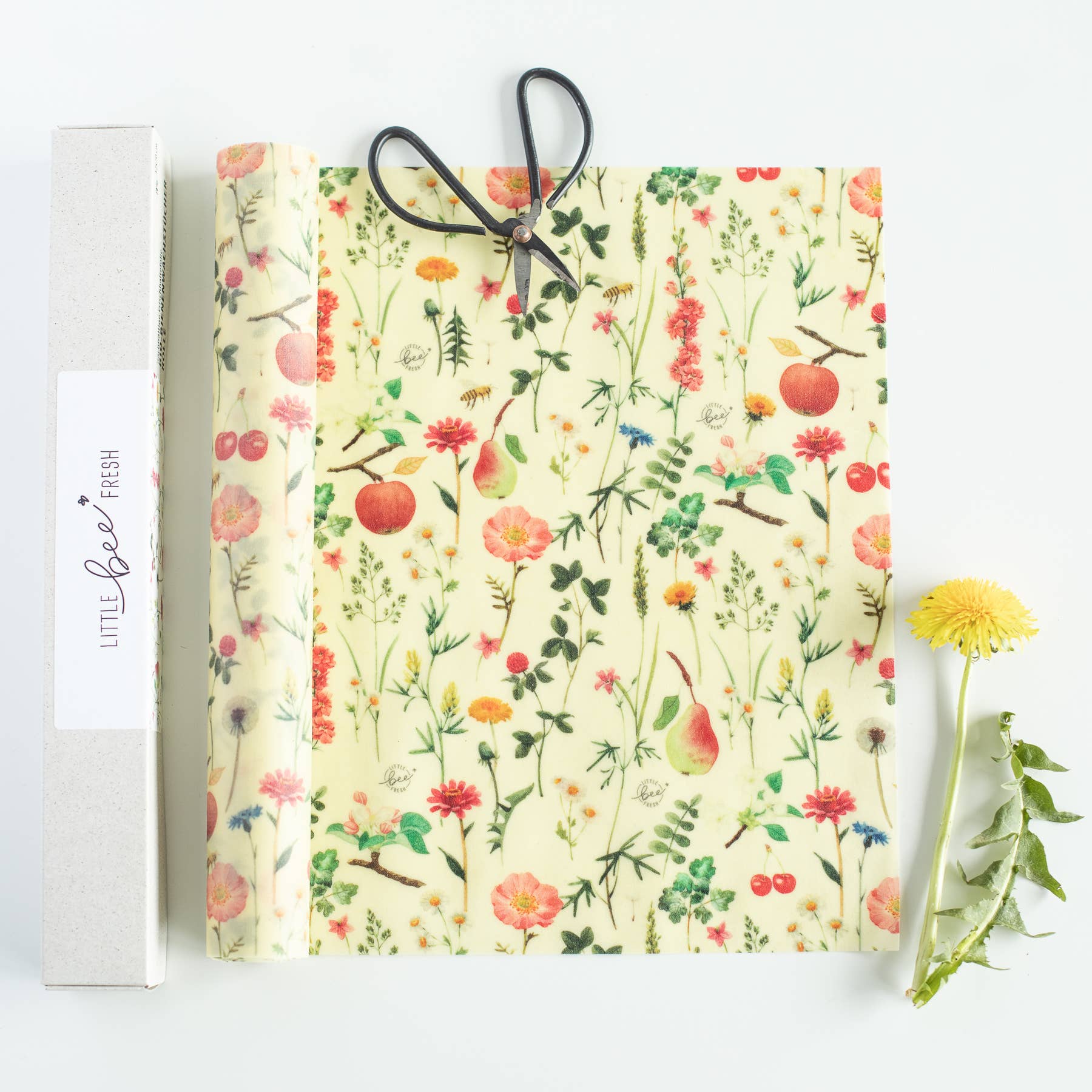 little bee fresh - Vente Sachet de conservation/film alimentaire - Rouleau de tissu en cire d'abeille biologique - prairie et verger1