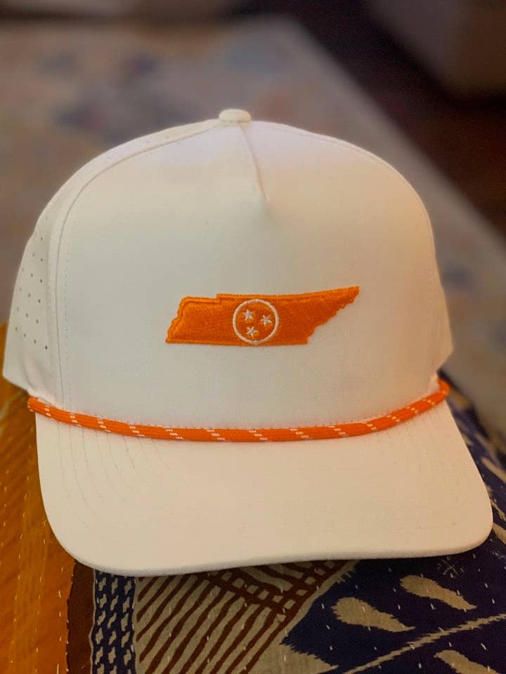 State of TN Rope Hat with Embroidered Tri State, White for wholesale by Happy By Rachel, LLC
