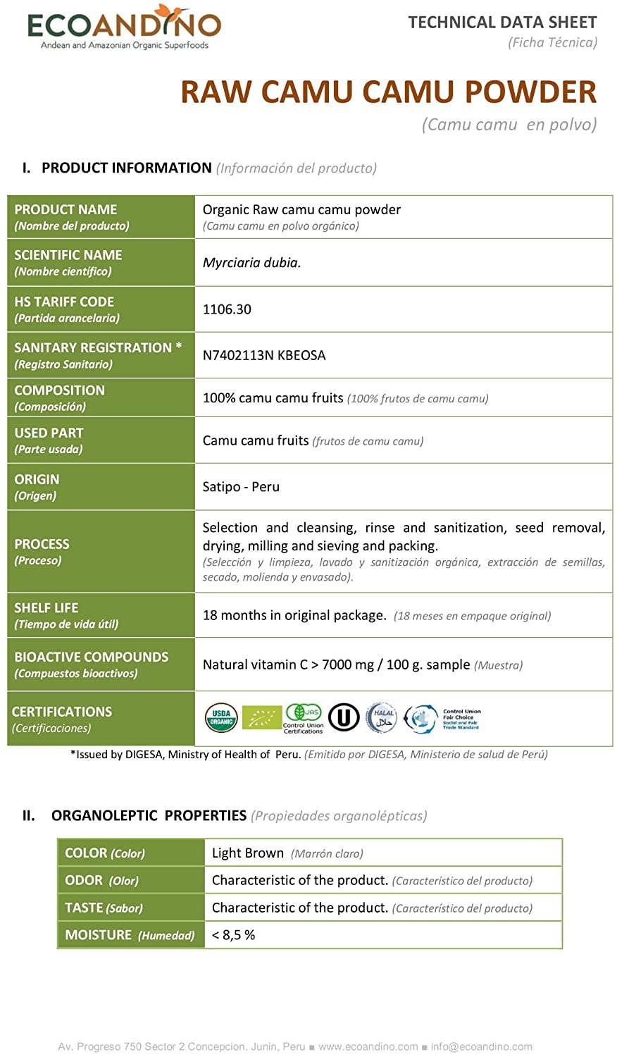 Ganesa Trading - Wholesale Protein/Superfood Powder - Organic Camu Camu Powder Imported from Peru. USDA6