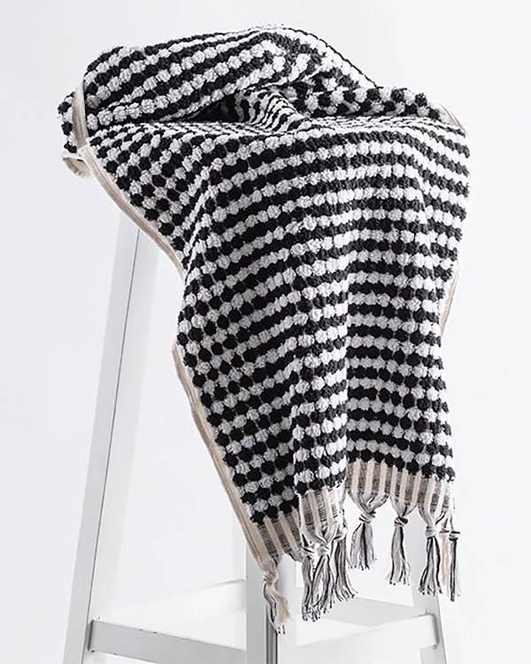 Buld&Co. - Vente Serviettes de bain - Serviette turque à pompons tissée main, motif bulles, grande et petite taille avec franges12