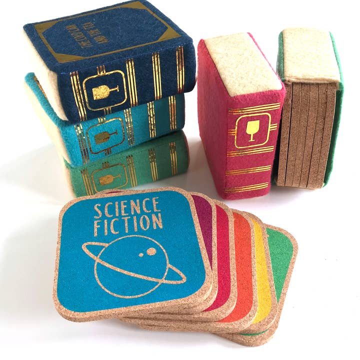 Dirtsa Studio - Wholesale Coasters - Library Genre Coasters with Book Case - Set of 6