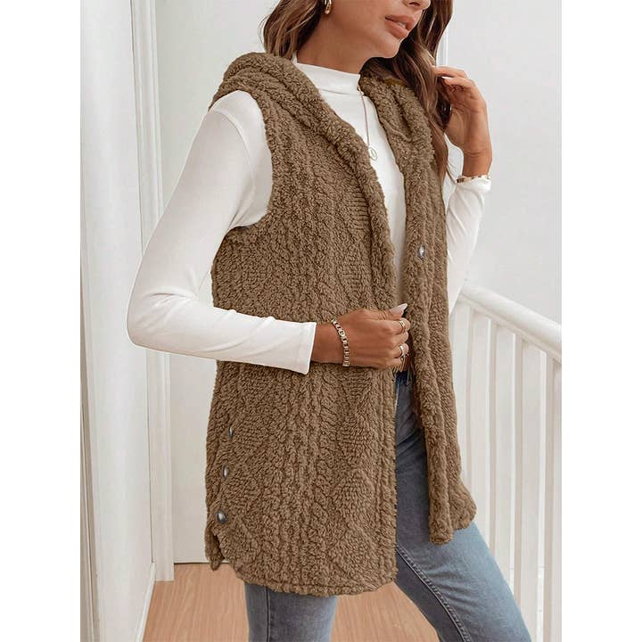 UNISHE - Wholesale Outerwear Vest - Women's - Reversible Fleece Casual Hooded Zip-Up Vest GSS13510