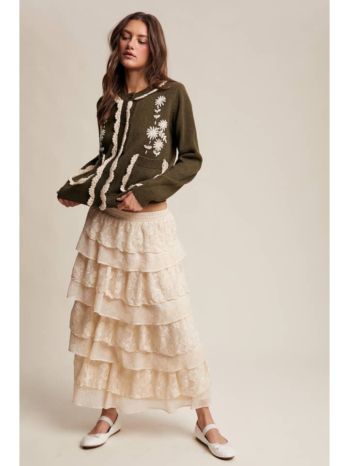 Listicle - Wholesale Cardigan - Women's - Daisy Embroidered Trim Cardigan Sweater LSW0989 16