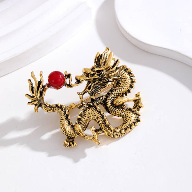Ole - Wholesale Brooch - Chinese Style Auspicious Dragon Brooch Pin 6