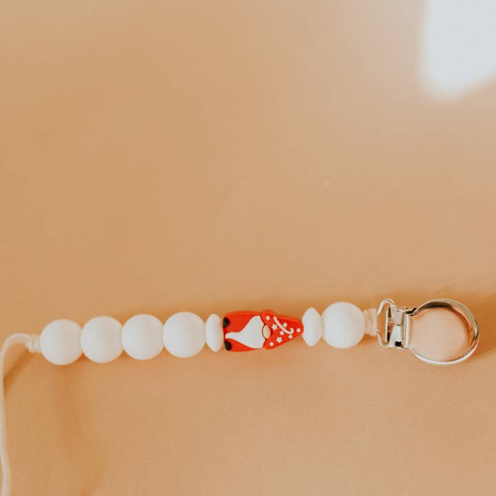 Gnome Pacifier Clip in White, Winter - Limited Edition, Bead Sprout for wholesale by Bead Sprout