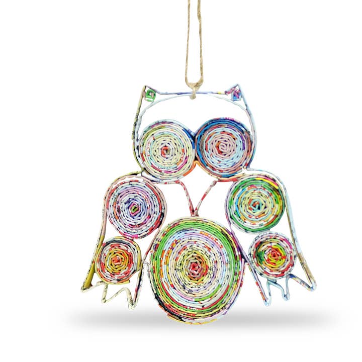 Hibou, ornement en papier recyclé fait main pour la vente par REECII