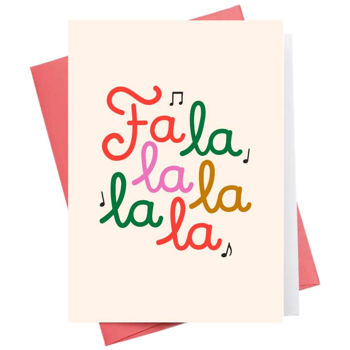Fa La La La Lettering Cream | Christmas Greeting Card for wholesale by Inkwell Cards