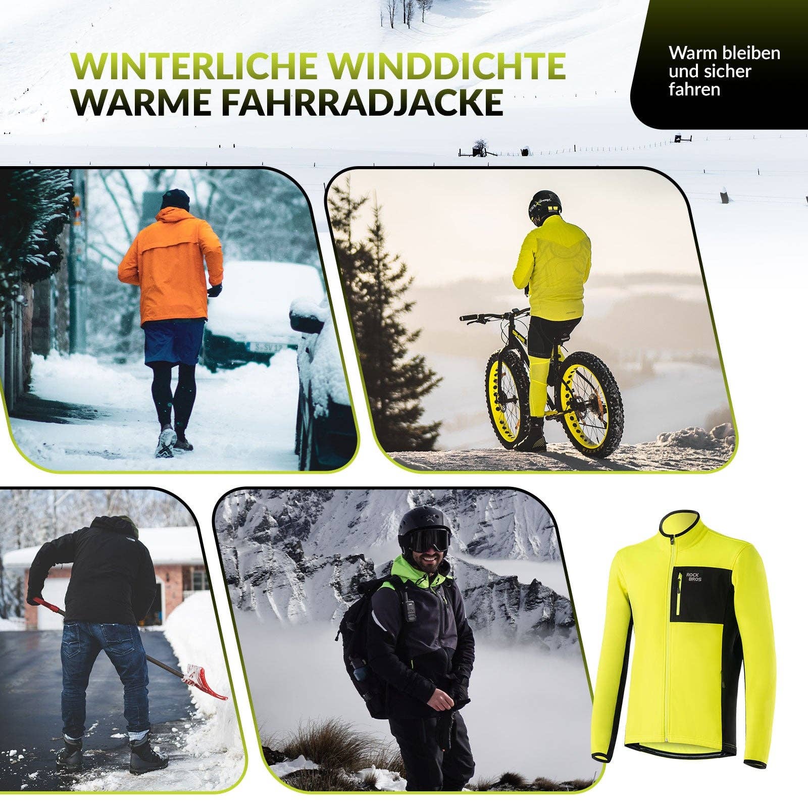 RC'nSONS - Wholesale Activewear Set - Men's - ROCKBROS Herren Fahrradjacke & Hose Set Winter Gelb Winddicht Warm für Outdoor Spor7