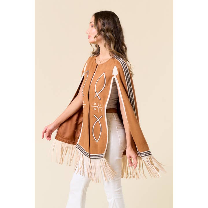 Saints & Hearts - Wholesale Cape - Women's - SIJ5386A CREAM FRINGED CAPE WITH EMBROIDERY26
