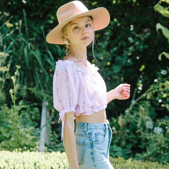 Dahlia Top - Purple Floral Crop for wholesale by merritt charles