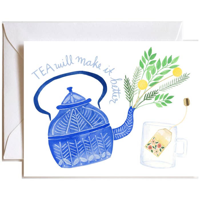 Tea Will Make it Better Teapot Greeting Card for wholesale by Stephanie Tara Stationery