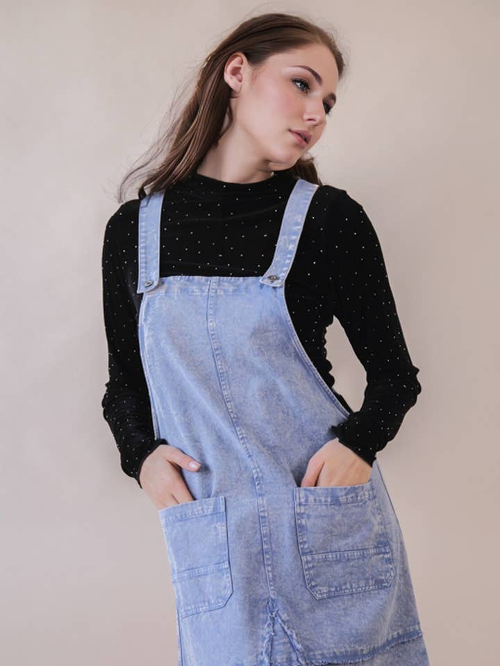 ND31791-Abito Salopette Mini in Denim Lavato per la vendita all'ingrosso da parte di VERY J