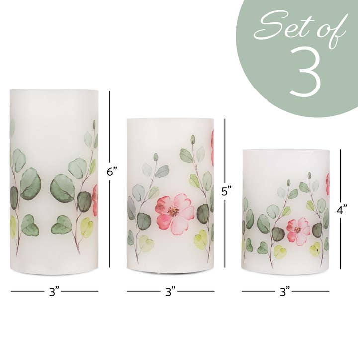 EAST AVENUE - Wholesale Flameless Candle - Floral Pink and Green 6 inch Flameless Candles Set of 31