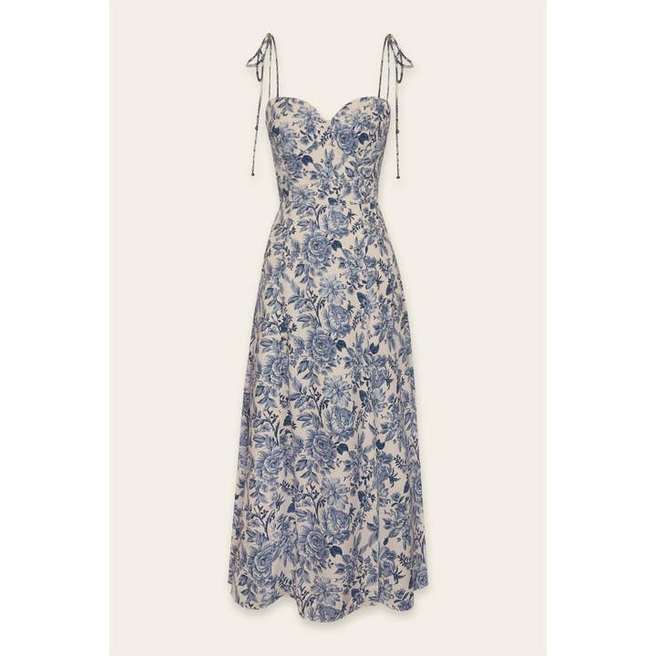 PARISIAN BLUE Au Revoir Empire Sweetheart Tiered Midi Dress for wholesale on Faire