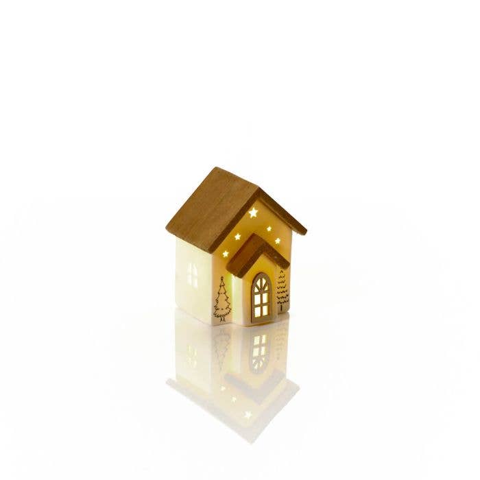 Langs - Wholesale Christmas Decoration - Love at Christmas Ceramic Led House With Cut Out Stars and Elements of Wood3