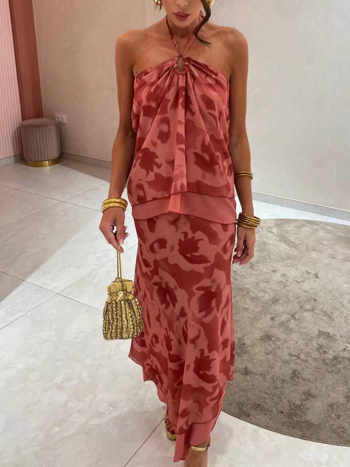 LORIANE - Vendita all'ingrosso Completo top e gonna - Donna - 7139E Completo stampato con top e gonna7