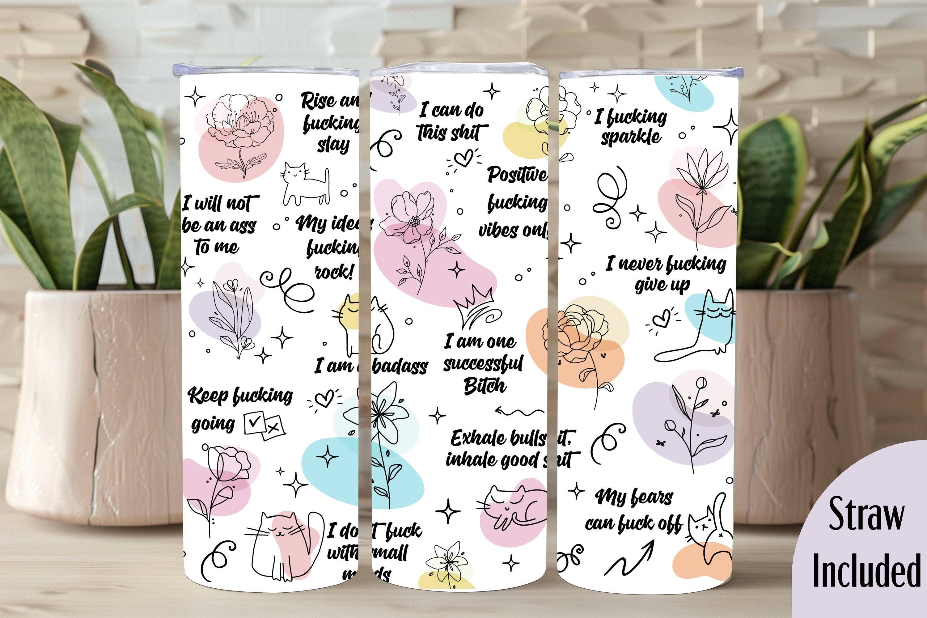 Selena Marie LLC - Wholesale Insulated Mug/Tumbler - Positive Affirmations Spicy Words 20oz Skinny Tumbler #23