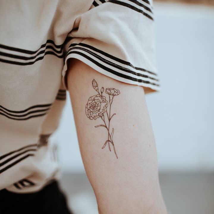Saint & Company - Wholesale Temporary Tattoo - January Birth Flower - Carnation Temporary Tattoos