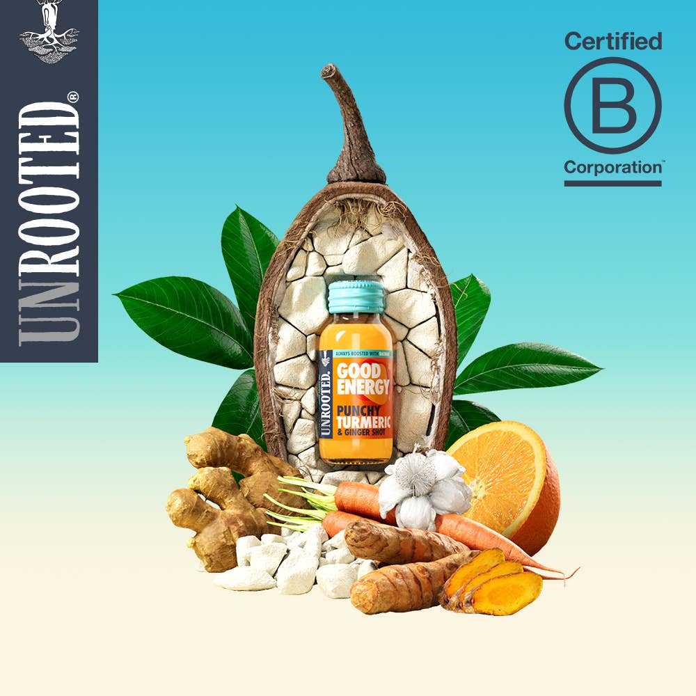 Unrooted Drinks – wholesale Wellness juice/tonic – Punchy Turmeric - GOOD ENERGY (12 x 60ml)1