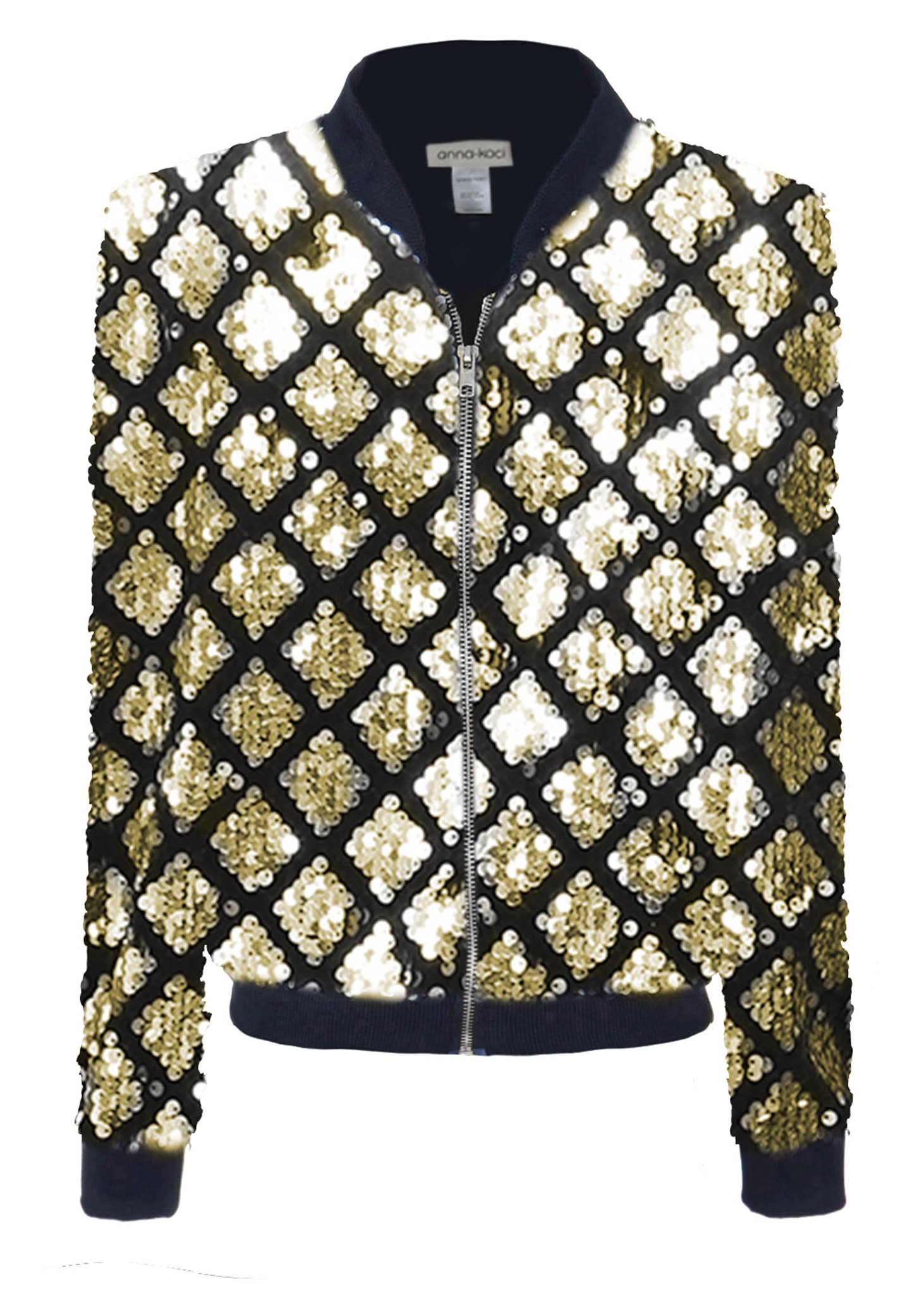 Anna Kaci Wholesale - Wholesale Varsity/Baseball Jacket - Women's - Striped Metallic Sequin Varsity Jacket94