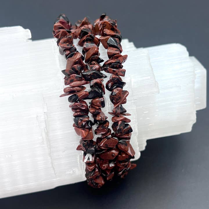 Mahogany Obsidian Chip Bead Elastic Stretch Bracelet for wholesale by Crystal River Gems LLC