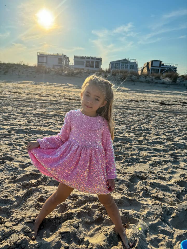 Ellie and Mila - Venta al por mayor Vestido - Niños - Vestido rosa con lentejuelas4