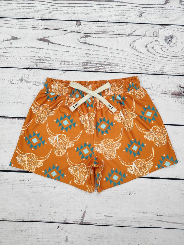 sassy kids palace - Wholesale Swim Shorts - Kids - Western Boy Cow Printed Boardshorts