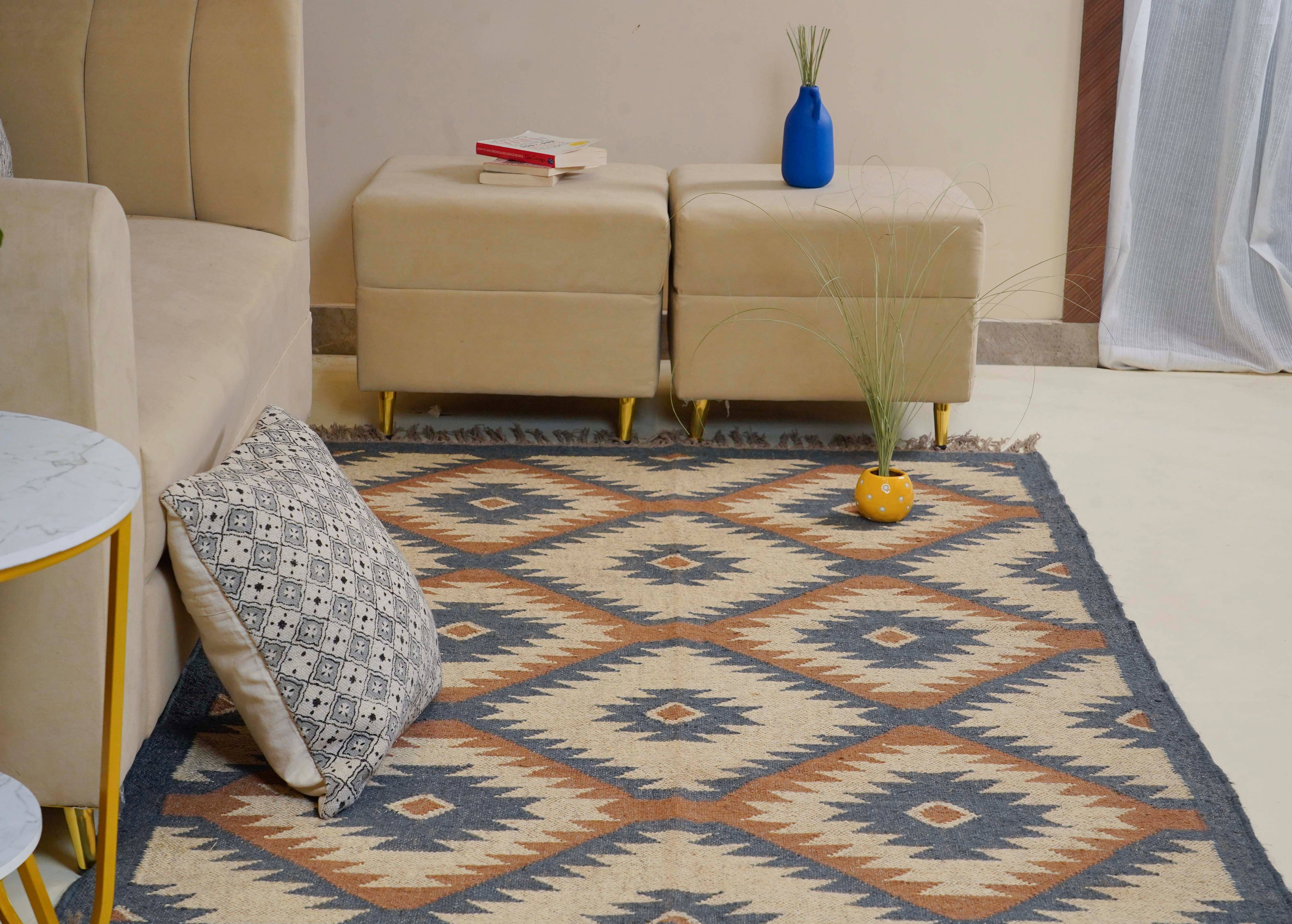 Chouhan Rugs - Wholesale Vloerkleed - Geometrische Kilim jute tapijten Meer kleurige wol jute dhurrie7