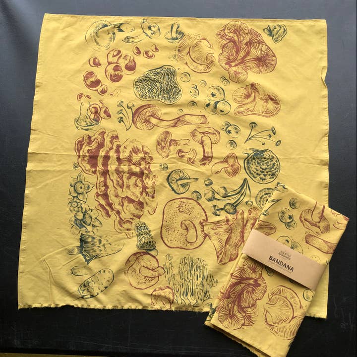 Solstice Handmade - Wholesale Bandana - Unisex - Foray Bandana - Foraging Mushrooms Fungi 1
