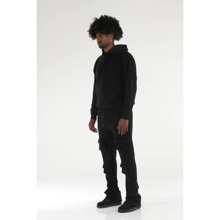 Stylo - Wholesale Top & Pant Set (NOT Loungewear) - Men's - 6 Pocket Black Stacked Flare Sweatsuit