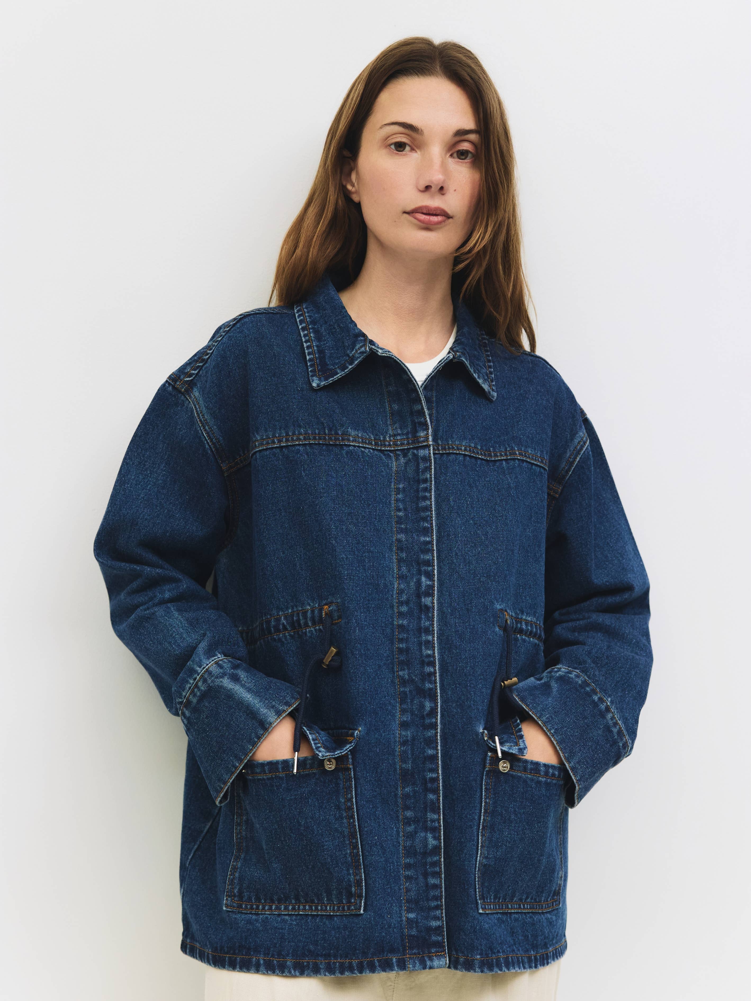 WASHED BLUE The Aster Jacket | Denim Drawstring Jacket for wholesale on Faire4