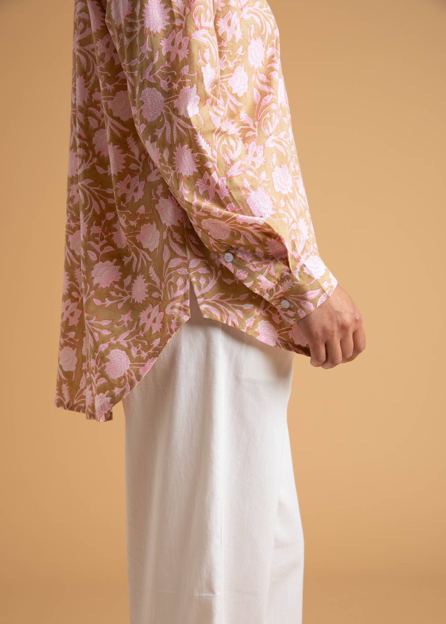 Good Boyfriend Shirt - Floral Escape Baked Clay & Neon Pink for wholesale on Faire13