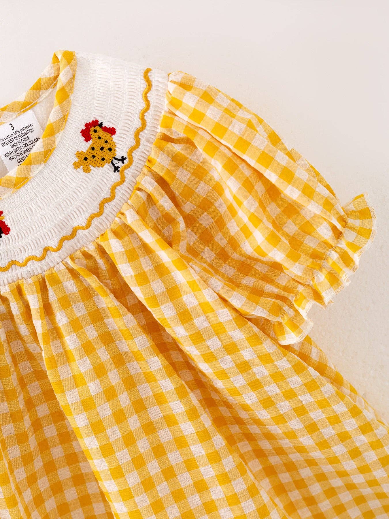 Rylee Faith Designs - Wholesale Dress - Kids - Chicken Smocking Embroidered Yellow Plaid Girls Dress3