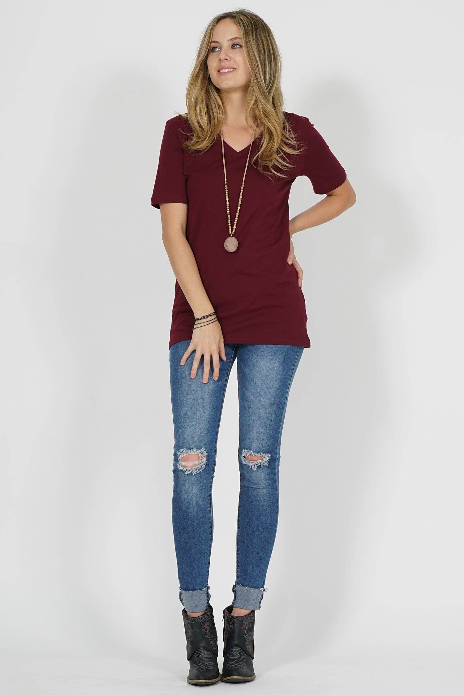 42POPS - Wholesale T-shirt (Zonder tekening) - Dames - Katoenen T-shirt met V-hals en korte mouwen8