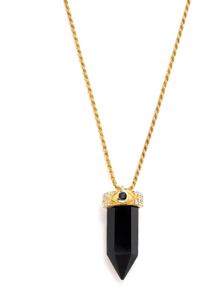 Collier en cristal cubique orné d'un œil d'onyx noir pour la vente par Nayla Jewelry